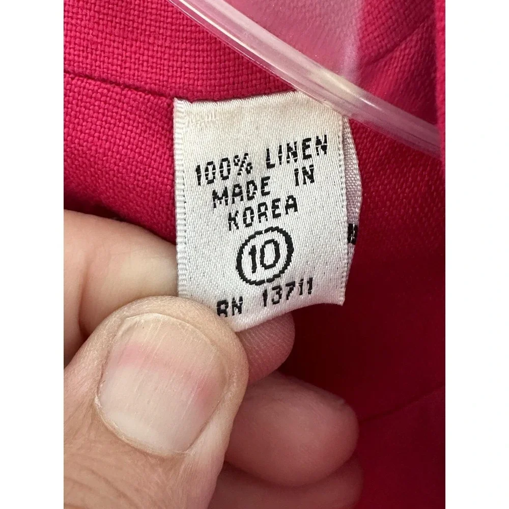 Vtg 90s Valerie Stevens Petites Pink 100% Linen Double Breasted‎ Blazer Sz 10P